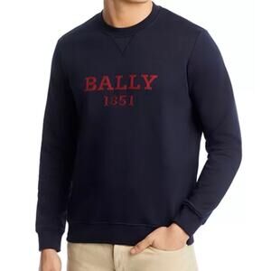 BALLY Sweatshirt Cotton Navy Pullover Crew Logo 1851